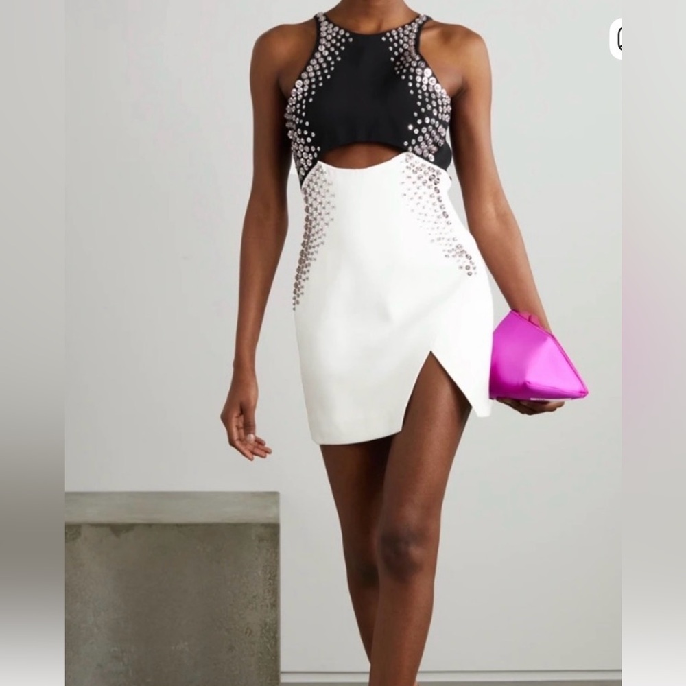 David Koma Black and White Studded Dress with Pink crystals sz 8 $2680 NWT